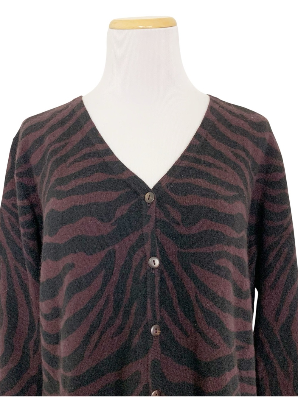 NWT Nina Leonard Vtg Wool Angora Animal Print Cardigan Sweater Women’s L Brown - Picture 3 of 13